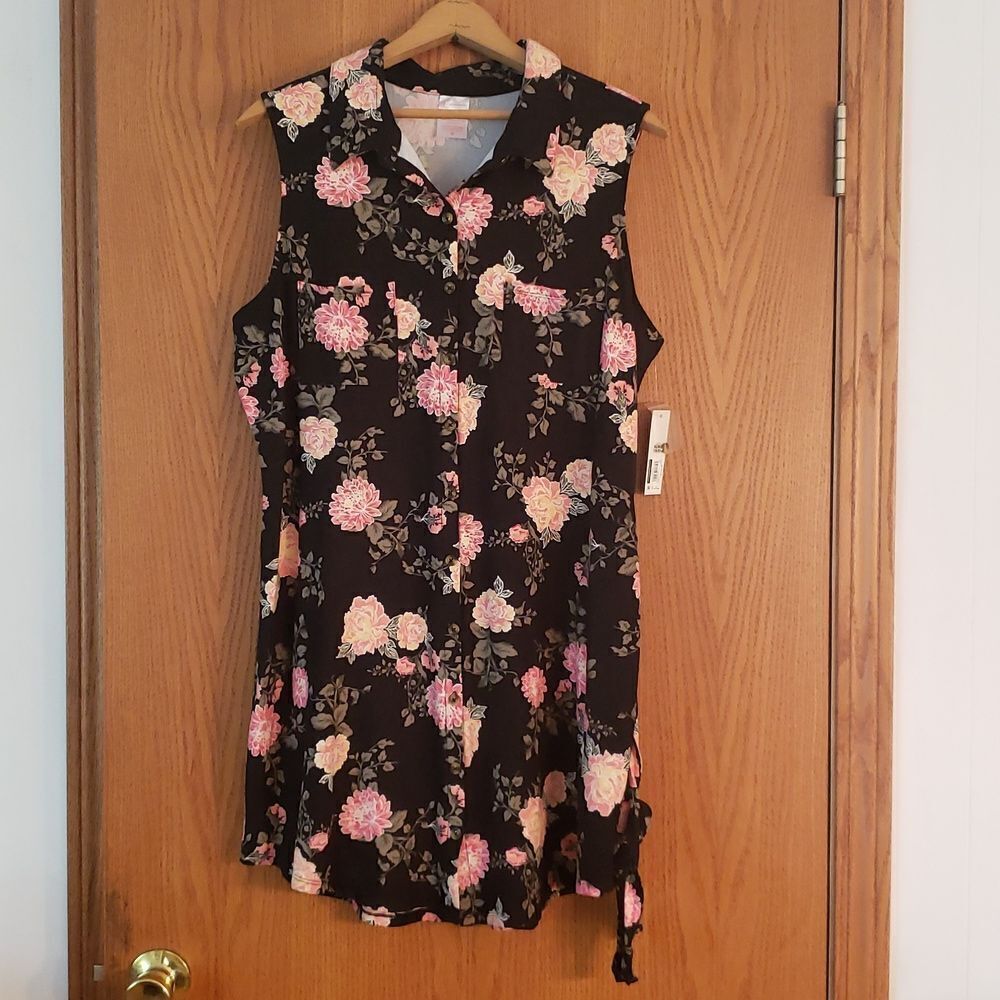 NWT No Boundaries Black Floral Shirtdress with Tie Belt Sz XL (15-17)